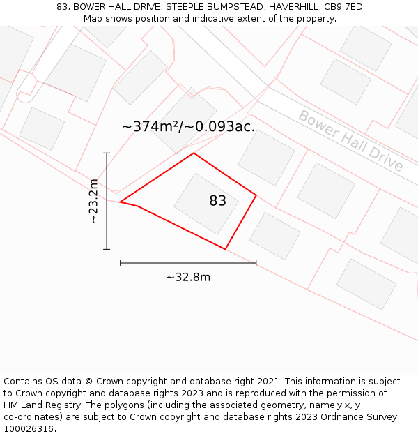 83, BOWER HALL DRIVE, STEEPLE BUMPSTEAD, HAVERHILL, CB9 7ED: Plot and title map