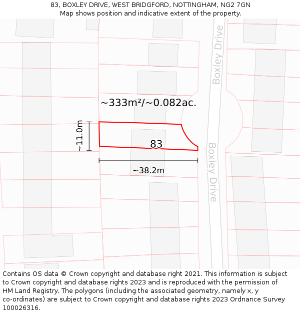 83, BOXLEY DRIVE, WEST BRIDGFORD, NOTTINGHAM, NG2 7GN: Plot and title map