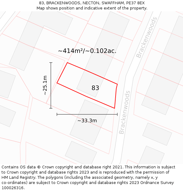 83, BRACKENWOODS, NECTON, SWAFFHAM, PE37 8EX: Plot and title map