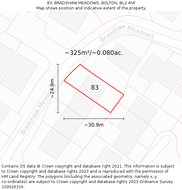 83, BRADSHAW MEADOWS, BOLTON, BL2 4NF: Plot and title map