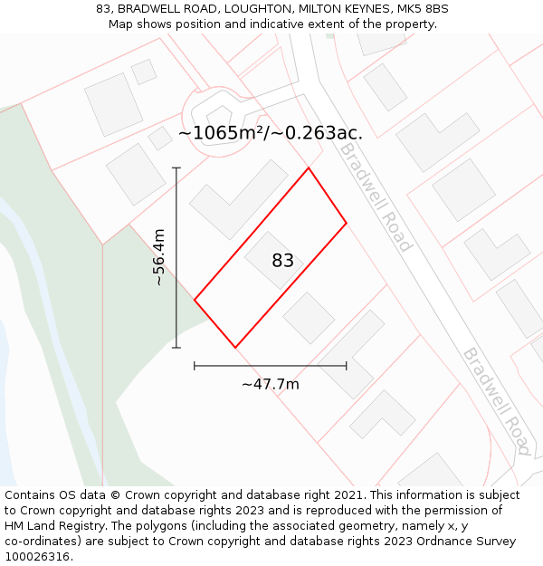 83, BRADWELL ROAD, LOUGHTON, MILTON KEYNES, MK5 8BS: Plot and title map