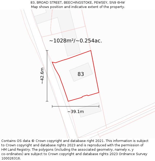 83, BROAD STREET, BEECHINGSTOKE, PEWSEY, SN9 6HW: Plot and title map