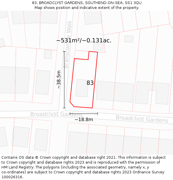 83, BROADCLYST GARDENS, SOUTHEND-ON-SEA, SS1 3QU: Plot and title map