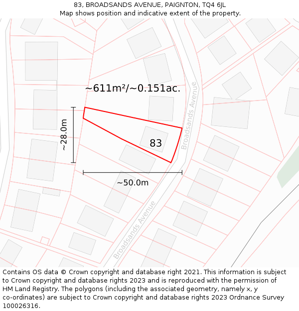 83, BROADSANDS AVENUE, PAIGNTON, TQ4 6JL: Plot and title map