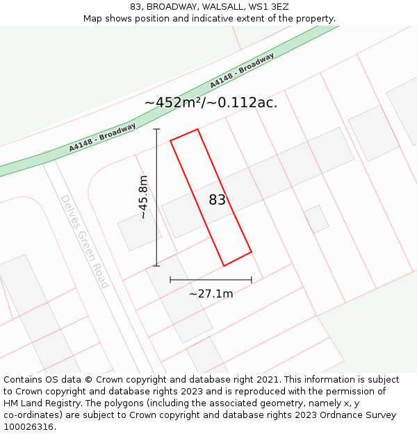 83, BROADWAY, WALSALL, WS1 3EZ: Plot and title map