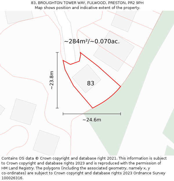 83, BROUGHTON TOWER WAY, FULWOOD, PRESTON, PR2 9PH: Plot and title map