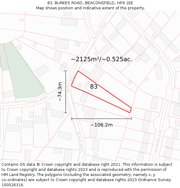 83, BURKES ROAD, BEACONSFIELD, HP9 1EE: Plot and title map