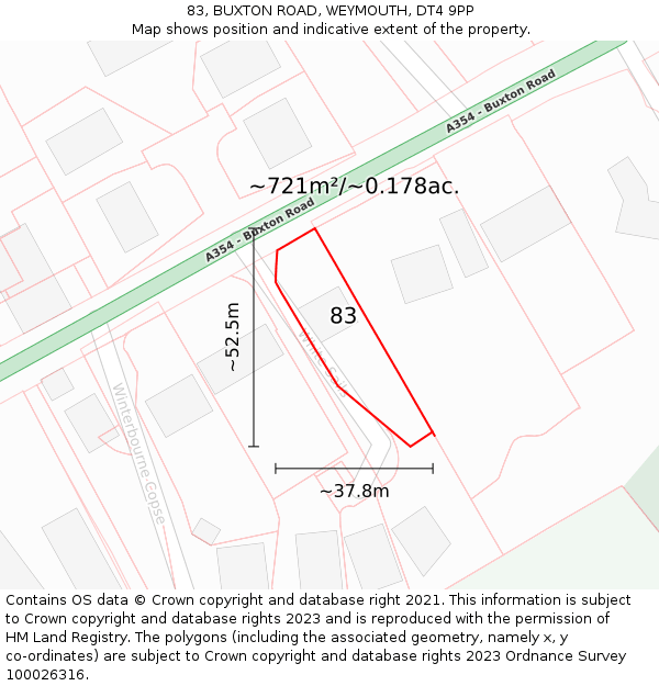 83, BUXTON ROAD, WEYMOUTH, DT4 9PP: Plot and title map