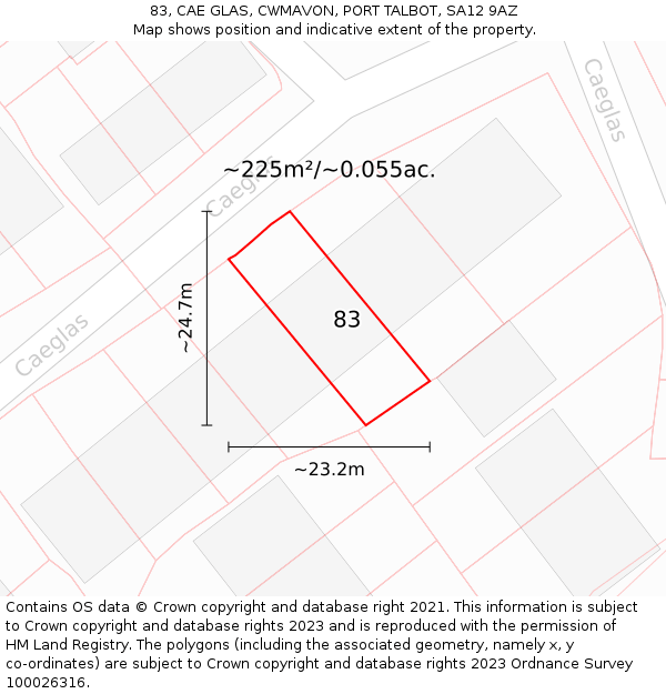 83, CAE GLAS, CWMAVON, PORT TALBOT, SA12 9AZ: Plot and title map