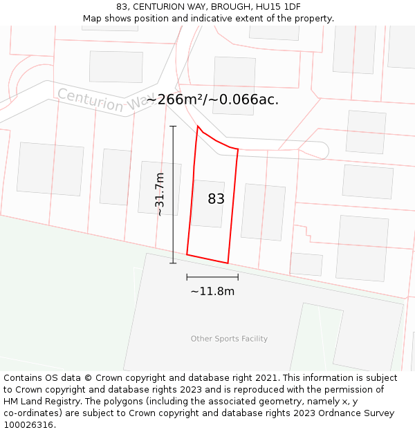 83, CENTURION WAY, BROUGH, HU15 1DF: Plot and title map