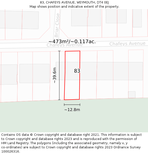 83, CHAFEYS AVENUE, WEYMOUTH, DT4 0EJ: Plot and title map