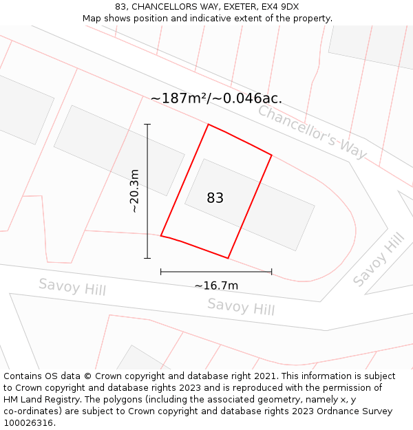 83, CHANCELLORS WAY, EXETER, EX4 9DX: Plot and title map