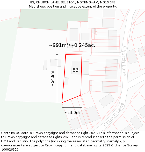 83, CHURCH LANE, SELSTON, NOTTINGHAM, NG16 6FB: Plot and title map