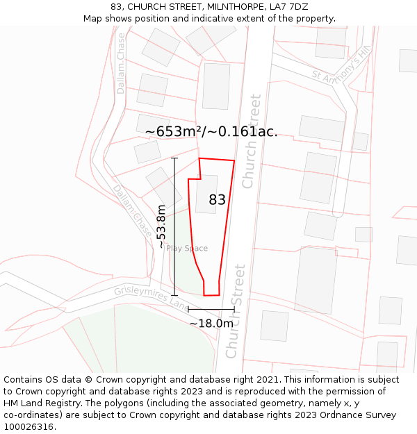 83, CHURCH STREET, MILNTHORPE, LA7 7DZ: Plot and title map