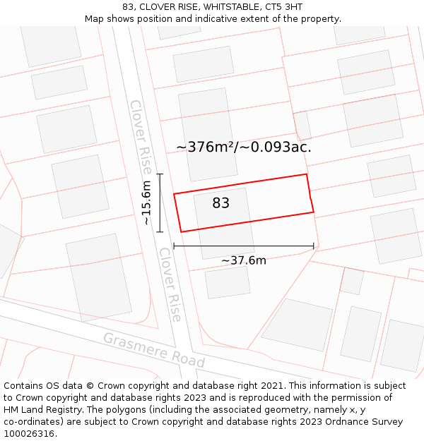 83, CLOVER RISE, WHITSTABLE, CT5 3HT: Plot and title map