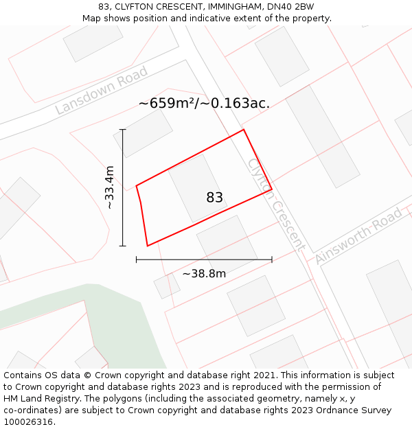 83, CLYFTON CRESCENT, IMMINGHAM, DN40 2BW: Plot and title map