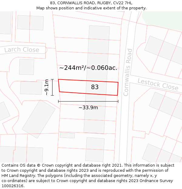 83, CORNWALLIS ROAD, RUGBY, CV22 7HL: Plot and title map