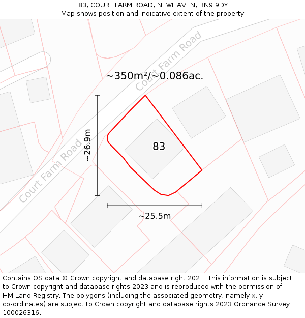 83, COURT FARM ROAD, NEWHAVEN, BN9 9DY: Plot and title map