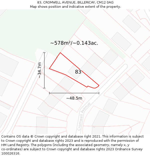 83, CROMWELL AVENUE, BILLERICAY, CM12 0AG: Plot and title map