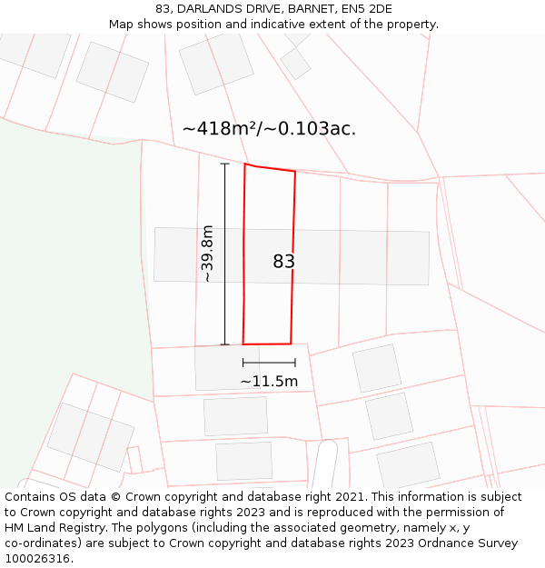 83, DARLANDS DRIVE, BARNET, EN5 2DE: Plot and title map