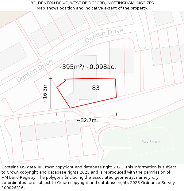 83, DENTON DRIVE, WEST BRIDGFORD, NOTTINGHAM, NG2 7FS: Plot and title map