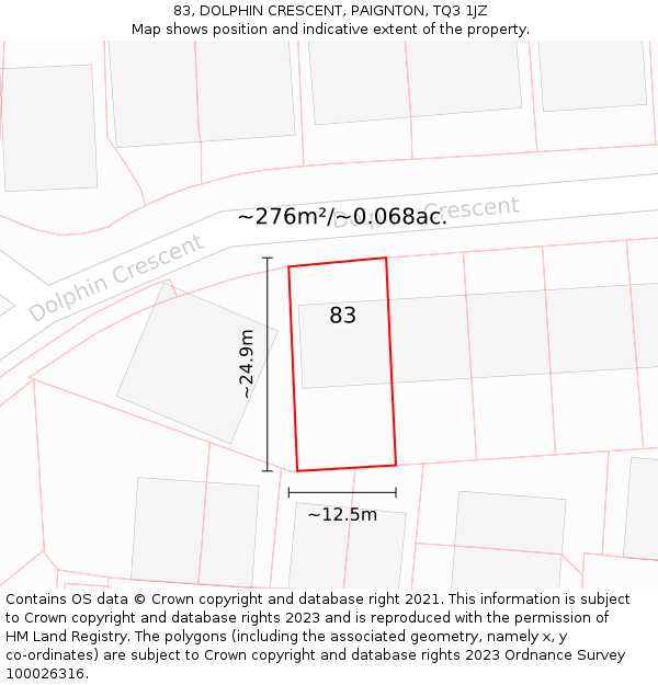 83, DOLPHIN CRESCENT, PAIGNTON, TQ3 1JZ: Plot and title map