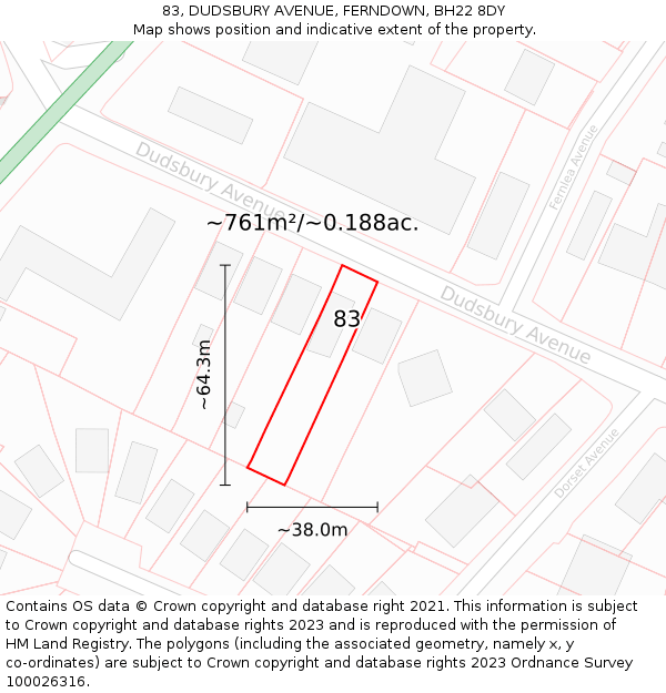 83, DUDSBURY AVENUE, FERNDOWN, BH22 8DY: Plot and title map