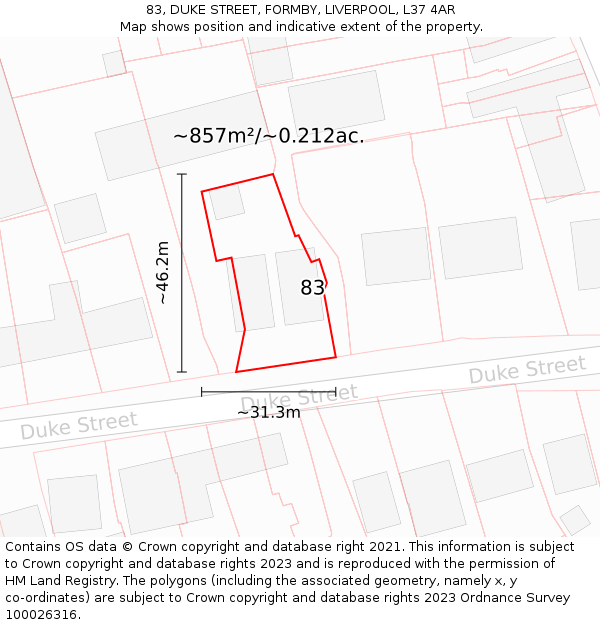 83, DUKE STREET, FORMBY, LIVERPOOL, L37 4AR: Plot and title map