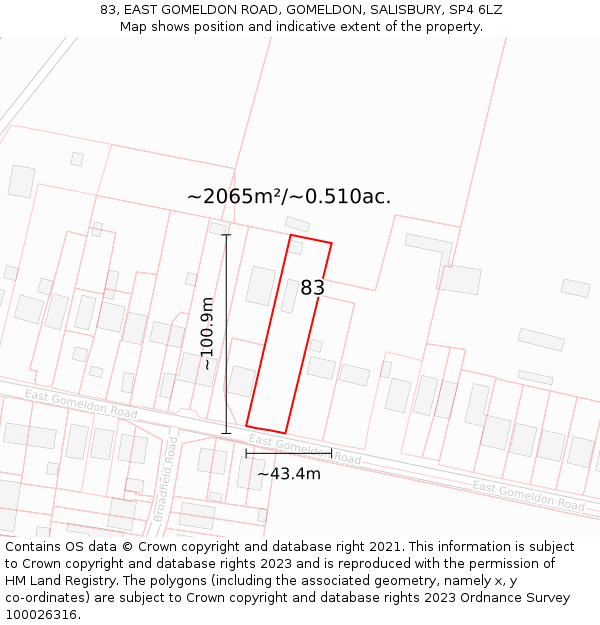 83, EAST GOMELDON ROAD, GOMELDON, SALISBURY, SP4 6LZ: Plot and title map