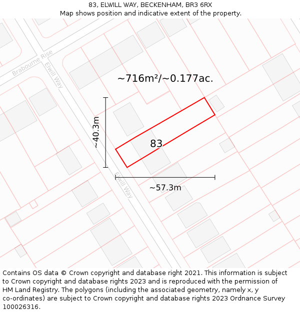 83, ELWILL WAY, BECKENHAM, BR3 6RX: Plot and title map