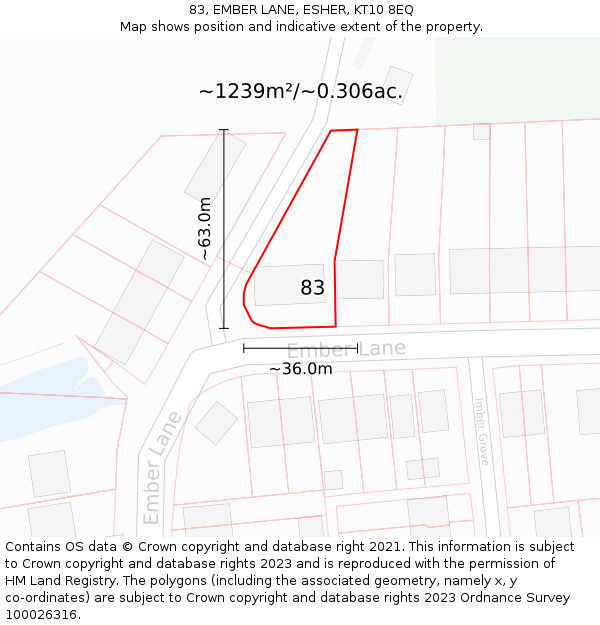 83, EMBER LANE, ESHER, KT10 8EQ: Plot and title map