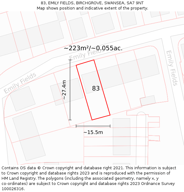 83, EMILY FIELDS, BIRCHGROVE, SWANSEA, SA7 9NT: Plot and title map