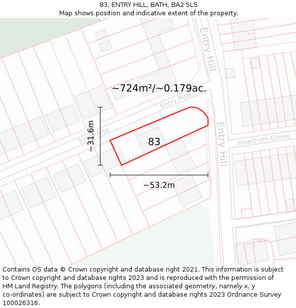 83, ENTRY HILL, BATH, BA2 5LS: Plot and title map