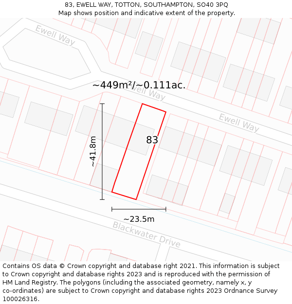 83, EWELL WAY, TOTTON, SOUTHAMPTON, SO40 3PQ: Plot and title map