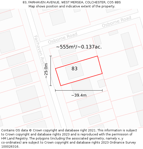 83, FAIRHAVEN AVENUE, WEST MERSEA, COLCHESTER, CO5 8BS: Plot and title map