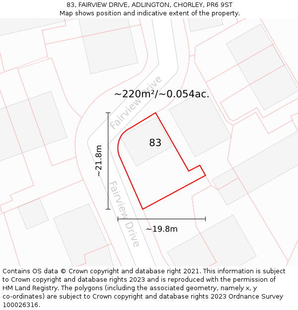 83, FAIRVIEW DRIVE, ADLINGTON, CHORLEY, PR6 9ST: Plot and title map