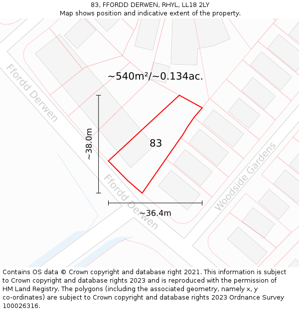 83, FFORDD DERWEN, RHYL, LL18 2LY: Plot and title map