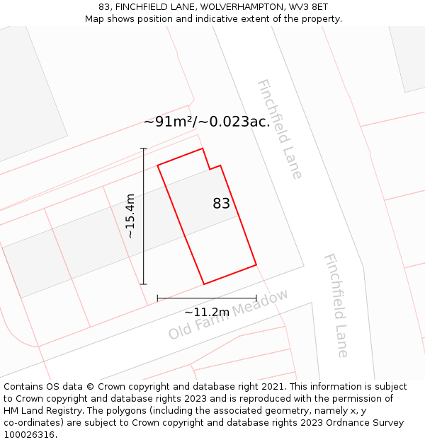 83, FINCHFIELD LANE, WOLVERHAMPTON, WV3 8ET: Plot and title map