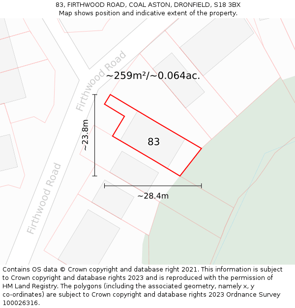 83, FIRTHWOOD ROAD, COAL ASTON, DRONFIELD, S18 3BX: Plot and title map