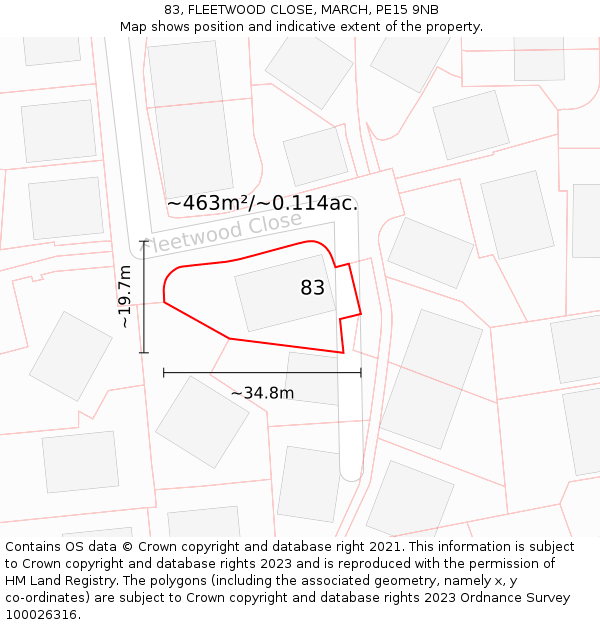 83, FLEETWOOD CLOSE, MARCH, PE15 9NB: Plot and title map