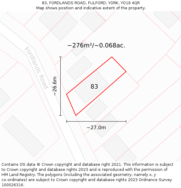 83, FORDLANDS ROAD, FULFORD, YORK, YO19 4QR: Plot and title map
