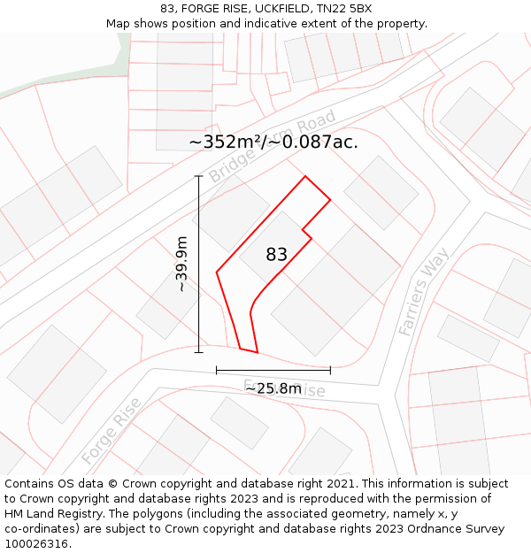 83, FORGE RISE, UCKFIELD, TN22 5BX: Plot and title map