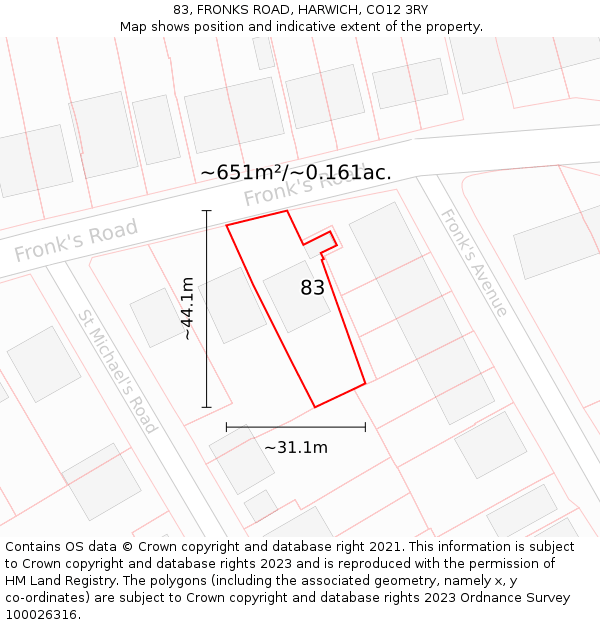 83, FRONKS ROAD, HARWICH, CO12 3RY: Plot and title map