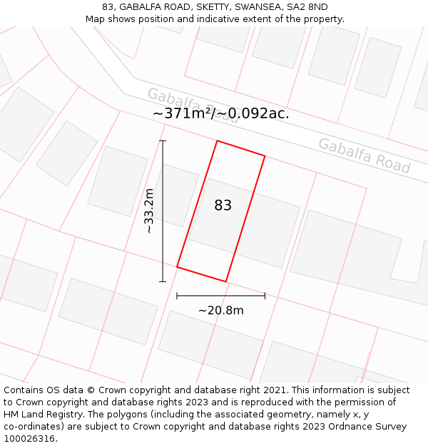 83, GABALFA ROAD, SKETTY, SWANSEA, SA2 8ND: Plot and title map