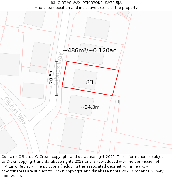 83, GIBBAS WAY, PEMBROKE, SA71 5JA: Plot and title map