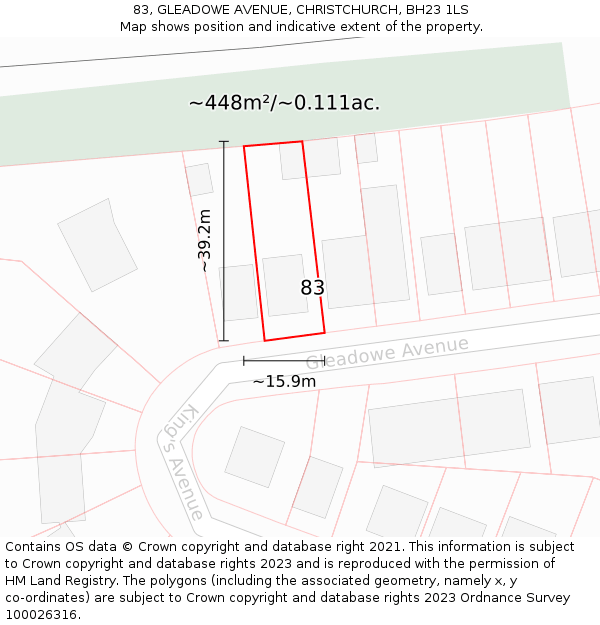 83, GLEADOWE AVENUE, CHRISTCHURCH, BH23 1LS: Plot and title map