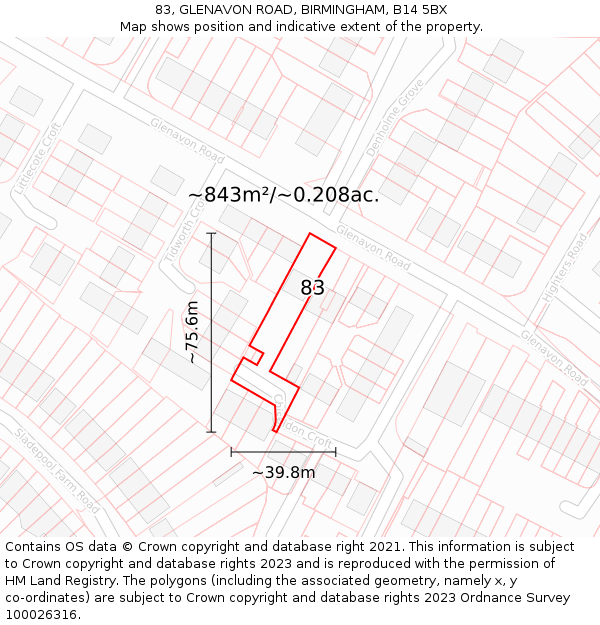 83, GLENAVON ROAD, BIRMINGHAM, B14 5BX: Plot and title map