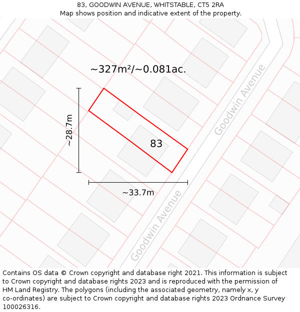 83, GOODWIN AVENUE, WHITSTABLE, CT5 2RA: Plot and title map