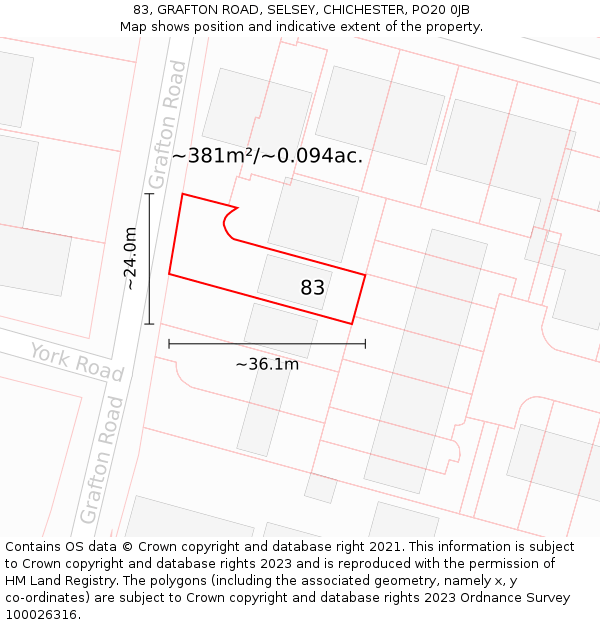 83, GRAFTON ROAD, SELSEY, CHICHESTER, PO20 0JB: Plot and title map