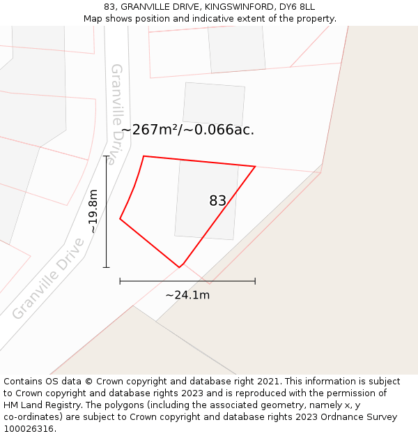 83, GRANVILLE DRIVE, KINGSWINFORD, DY6 8LL: Plot and title map